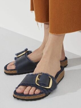 Birkenstock | Women’s Navy ‘Midnight’ Sherling Lined Big Buckle Madrid Sandals 5